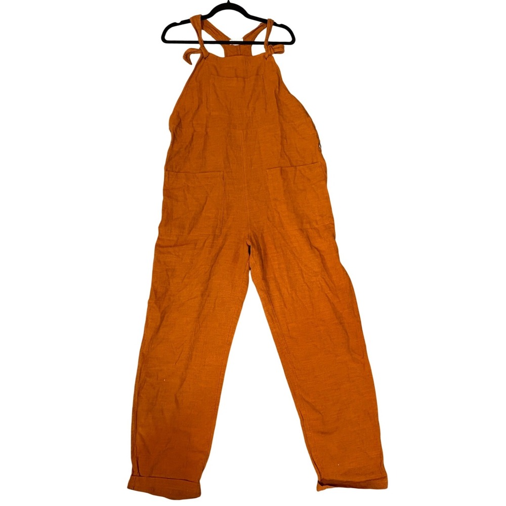 L*Space Go the Distance Linen Blend Overalls Rust Orange Tie Strap Jumpsuit